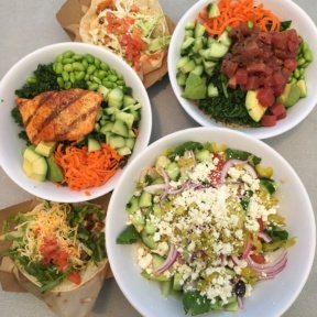 Gluten-free poke and salad spread from Malibu Fish Grill